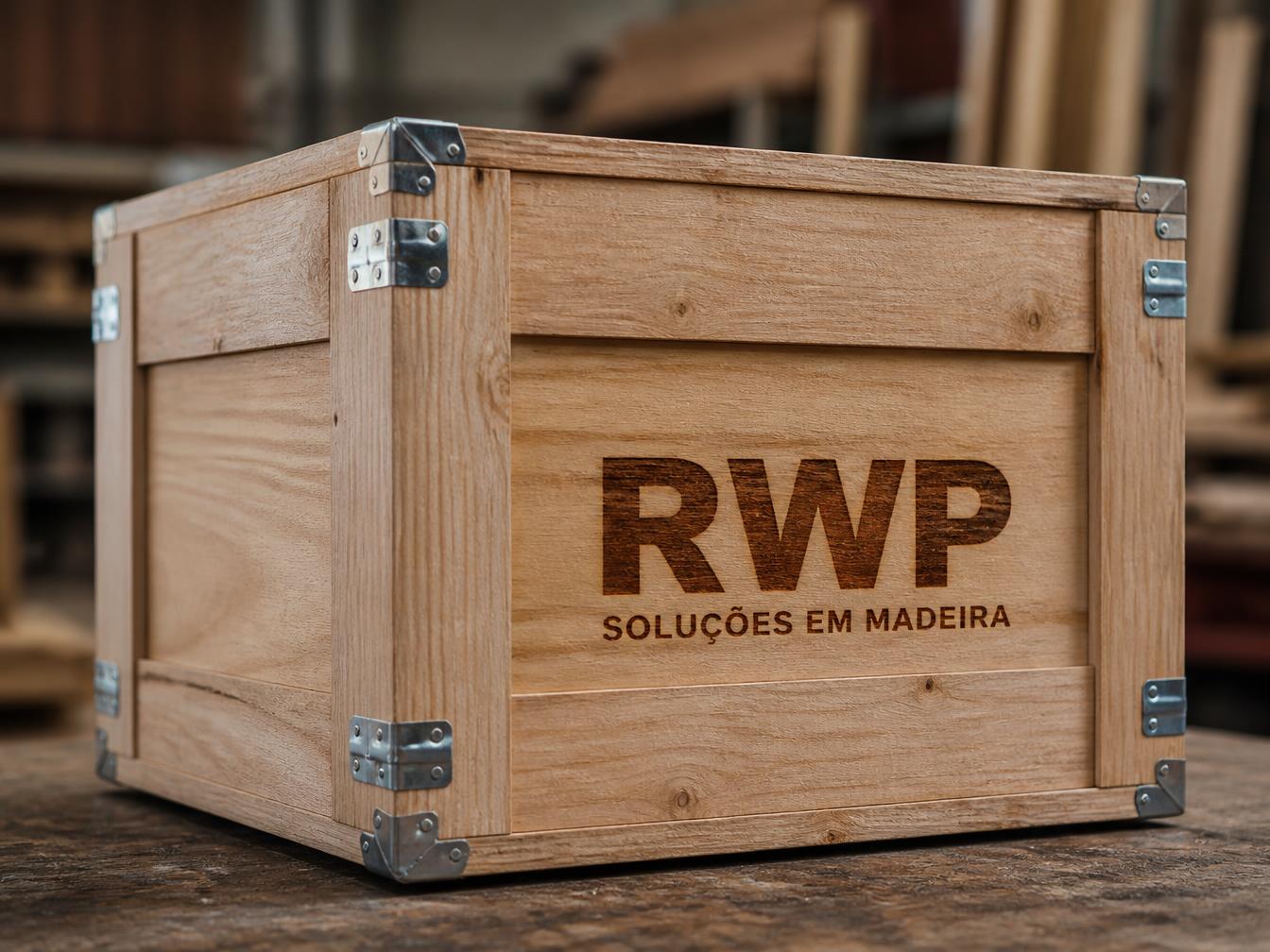 Detalhe de caixa de madeira RWP com ferragens